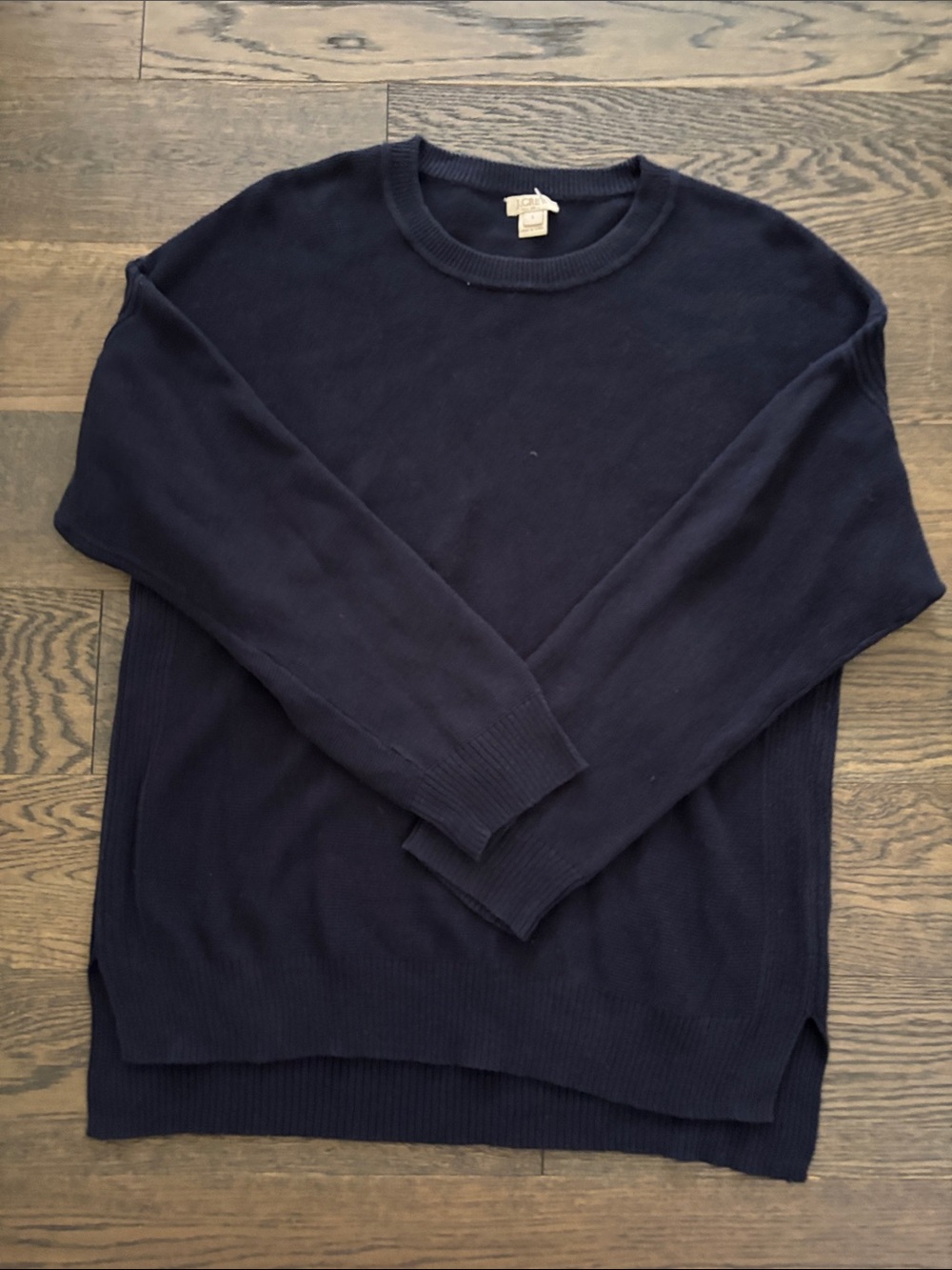 J. Crew Women's Navy Crewneck Sweater Fine Knit Cotton Basic Essential Large